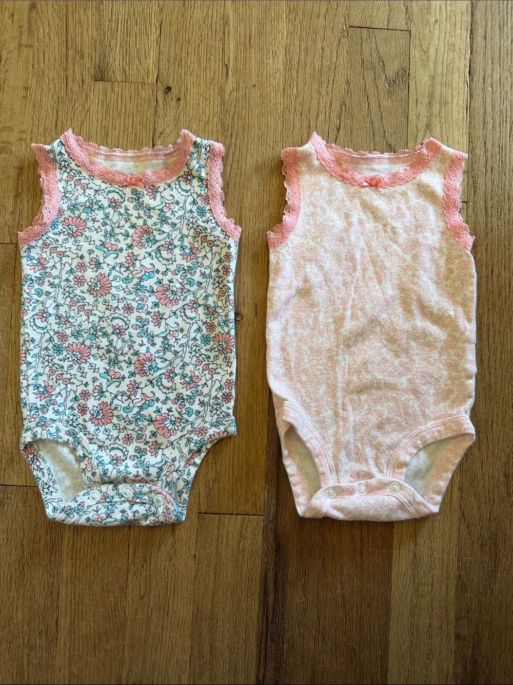 Carters Baby Girl Pink Floral Light Pink Sleeveless One-Piece Bodysuits 3 Months